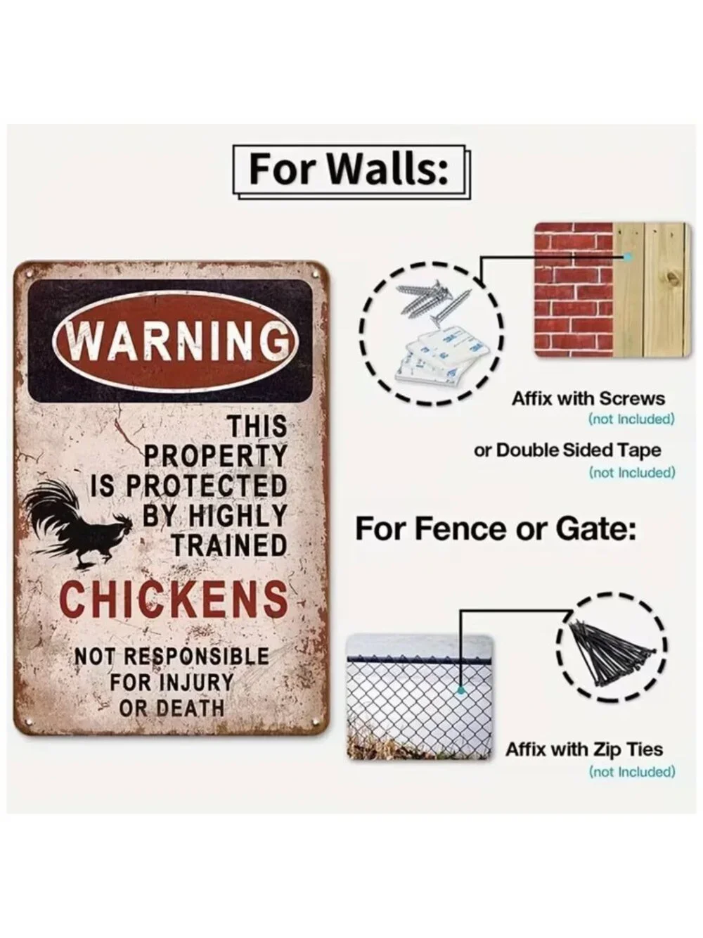 NWT 6 Pack Funny Chicken Coop Signs Vintage Metal Tin Farm Barn Wall Decor